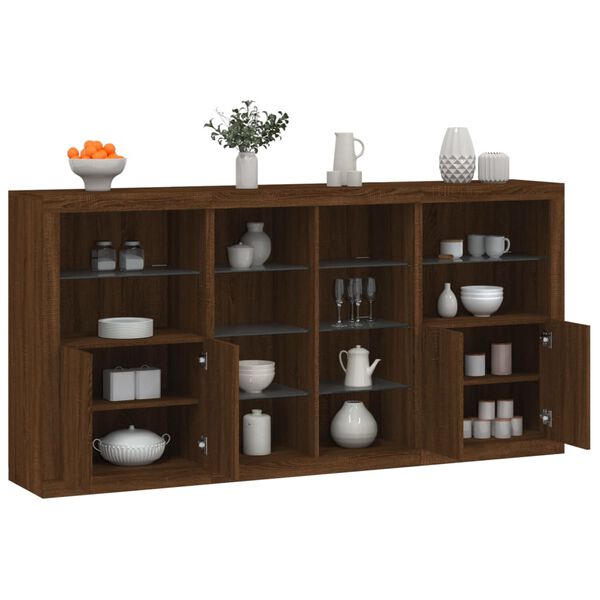 vidaXL Buffet avec lumi&egrave;res LED ch&ecirc;ne marron 202x37x100 cm