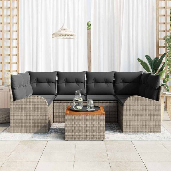 vidaXL Ensemble de canap&eacute; de jardin 7 pcs Gris Poly rotin