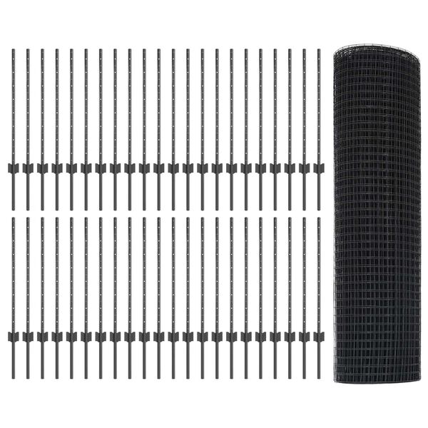 vidaXL Cl&ocirc;ture avec poteau Gris 0,8 x 100 m Acier et PVC