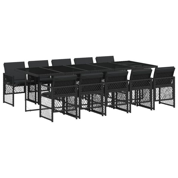 vidaXL Ensemble &agrave; manger de jardin 11 pcs coussins noir r&eacute;sine tress&eacute;e