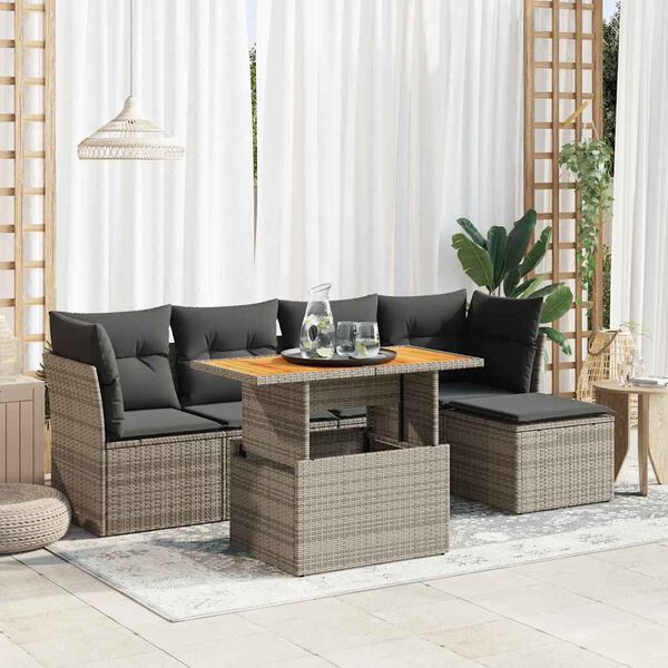 vidaXL Salon de jardin 6 pcs avec coussins gris résine tressée