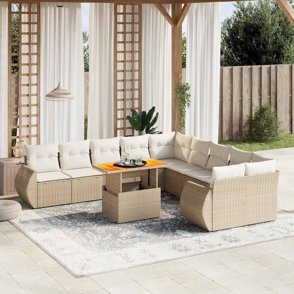 vidaXL Salon de jardin 11 pcs avec coussins beige r&eacute;sine tress&eacute;e