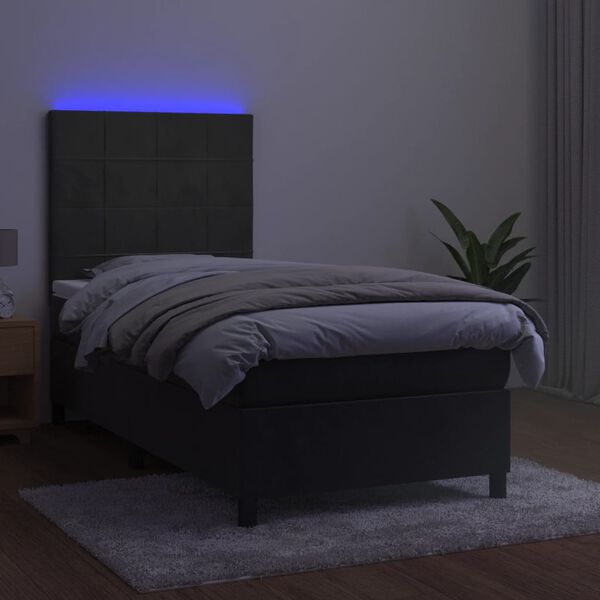 vidaXL Sommier &agrave; lattes de lit et matelas et LED Gris fonc&eacute; 90x200 cm