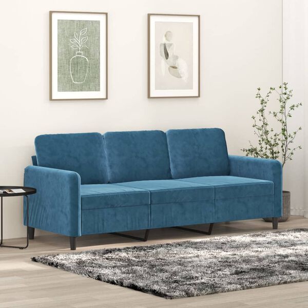 vidaXL Canap&eacute; &agrave; 3 places Bleu 180 cm Velours