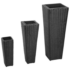 vidaXL Lits sur&eacute;lev&eacute;s de jardin 3 pcs R&eacute;sine tress&eacute;e Noir