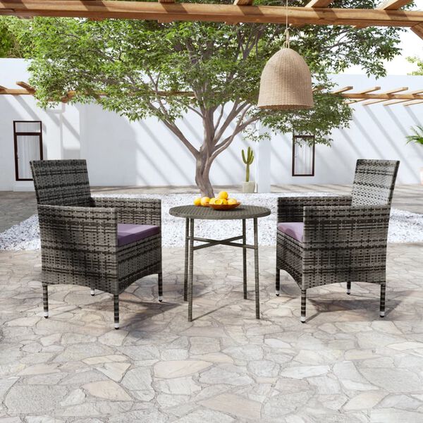 vidaXL Ensemble &agrave; manger de jardin 3 pcs R&eacute;sine tress&eacute;e Gris