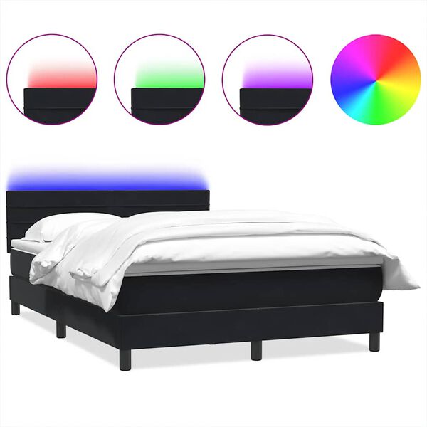 vidaXL Sommier &agrave; lattes de lit avec matelas et LED noir 140x210 cm velours