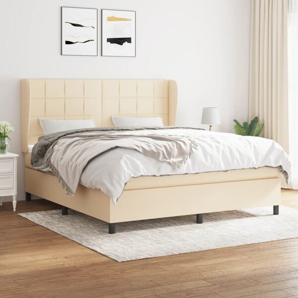 vidaXL Sommier &agrave; lattes de lit avec matelas Cr&egrave;me 180x200 cm Tissu
