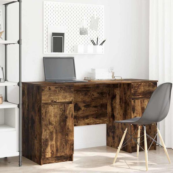 vidaXL Bureau avec porte Ch&ecirc;ne fum&eacute; 140 x 49 x 76 cm Bois d'ing&eacute;nierie