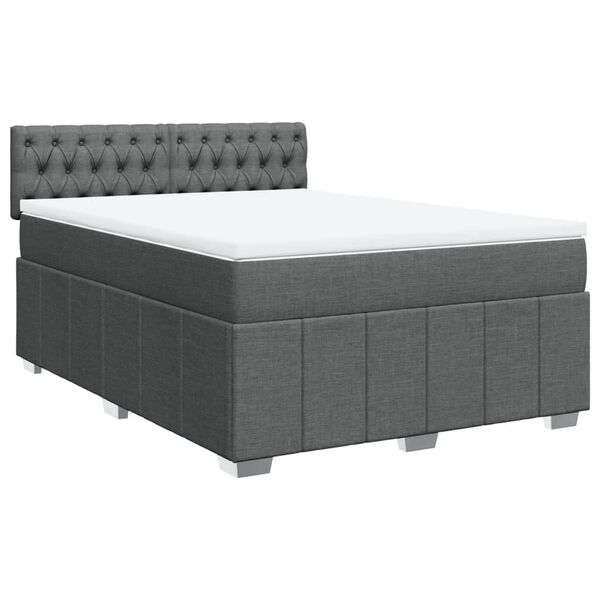 vidaXL Sommier &agrave; lattes de lit avec matelas Gris fonc&eacute; 140x190cm Tissu