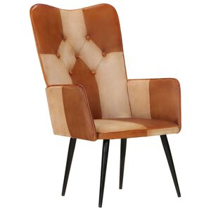 vidaXL Chaise &agrave; oreilles Marron et cr&egrave;me Cuir v&eacute;ritable