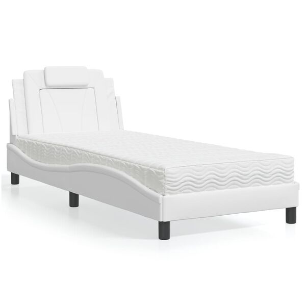 vidaXL Lit Viana avec matelas blanc 90x200 cm similicuir