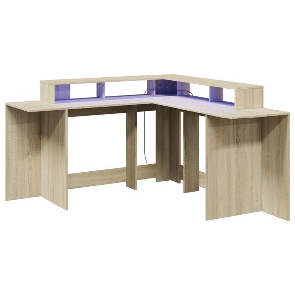 vidaXL Bureau avec lumières LED chêne sonoma bois d'ingénierie