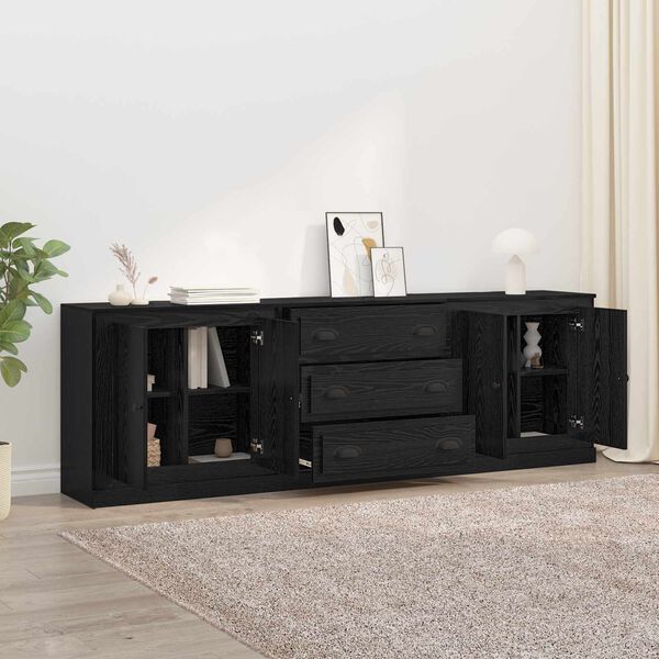 vidaXL Buffets 3 pcs Ch&ecirc;ne noir 70 x 35,5 x 67,5 cm Bois d'ing&eacute;nierie