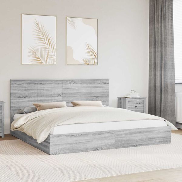 vidaXL Lit de Rangement Gris Sonoma 200 x 200 cm Bois d'ing&eacute;nierie