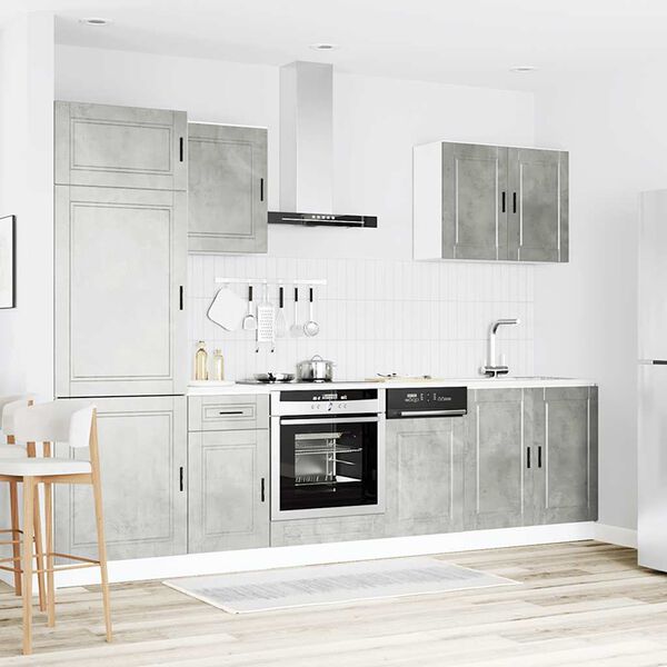 vidaXL Ensemble de 7 meubles de cuisine "Porto" en bois d'ing&eacute;nierie gris b&eacute;ton