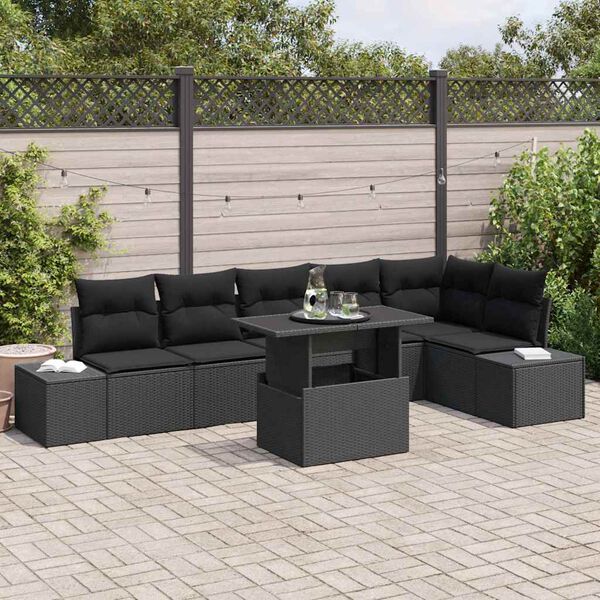 vidaXL Ensemble de canapé de jardin 7 pcs Noir Poly rotin