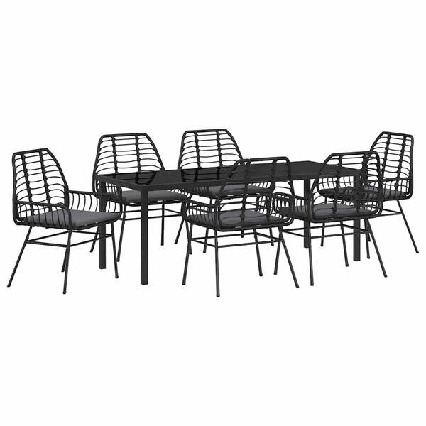 vidaXL Ensemble de salle &agrave; manger pour jardin 7 pcs Noir polyrotin