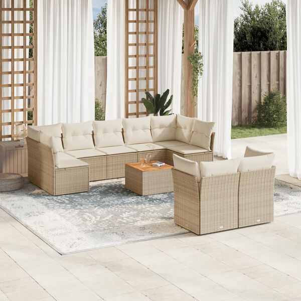 vidaXL Salon de jardin avec coussins 10 pcs beige r&eacute;sine tress&eacute;e
