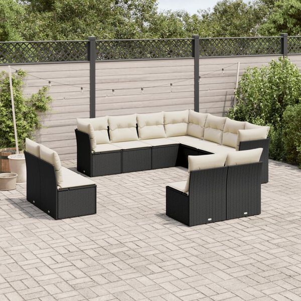 vidaXL Salon de jardin 11 pcs avec coussins noir r&eacute;sine tress&eacute;e