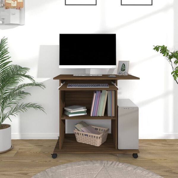 vidaXL Bureau d'ordinateur Chêne marron 80x50x75 cm Bois d'ingénierie