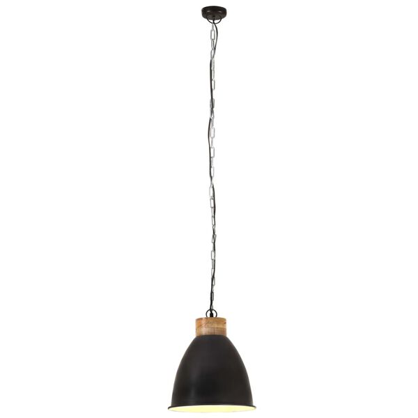 vidaXL Lampe suspendue industrielle Noir Fer et bois solide 35 cm E27