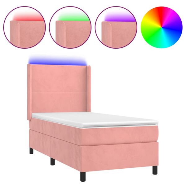 vidaXL Sommier &agrave; lattes de lit matelas et LED Rose 90x200 cm Velours
