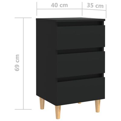 vidaXL Tables de chevet avec pieds en bois 2 pcs Noir 40x35x69 cm