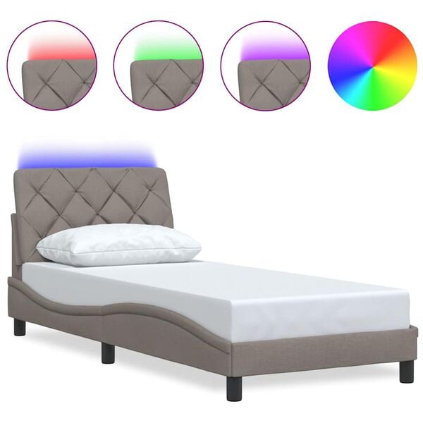vidaXL Cadre de lit avec LED sans matelas taupe 90x200 cm tissu