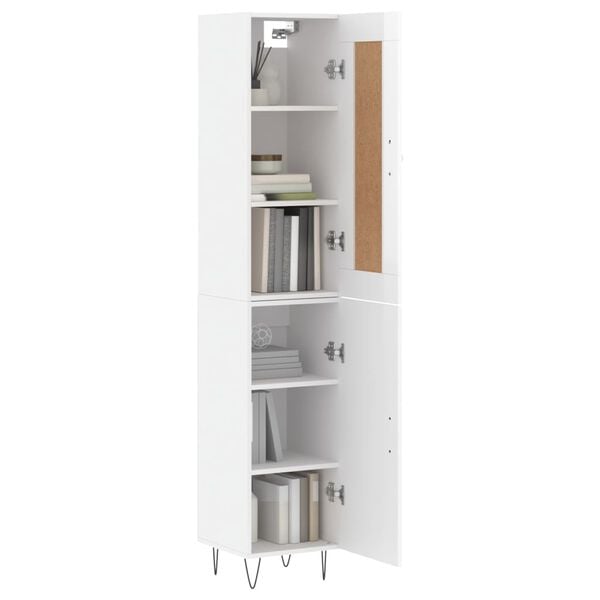 vidaXL Buffet haut Blanc brillant 34,5x34x180 cm Bois d'ing&eacute;nierie