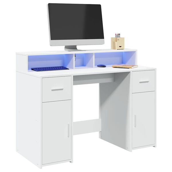 vidaXL Bureau avec lumi&egrave;res LED blanc 120x55x91 cm bois d'ing&eacute;nierie