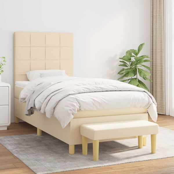 vidaXL Sommier &agrave; lattes de lit avec matelas Cr&egrave;me 90x200 cm Tissu