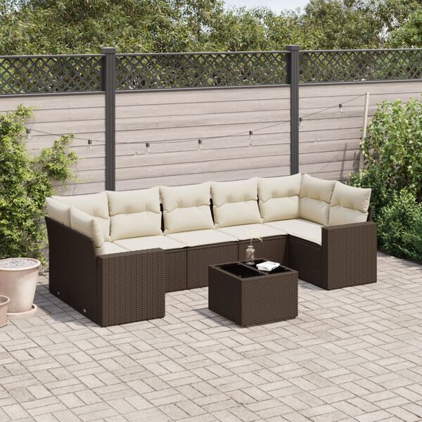 vidaXL Salon de jardin 8 pcs avec coussins marron r&eacute;sine tress&eacute;e