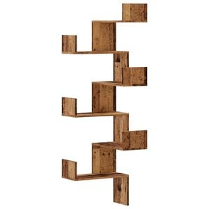 vidaXL &Eacute;tag&egrave;re d'angle murale vieux bois 45x45x147cm bois d'ing&eacute;nierie