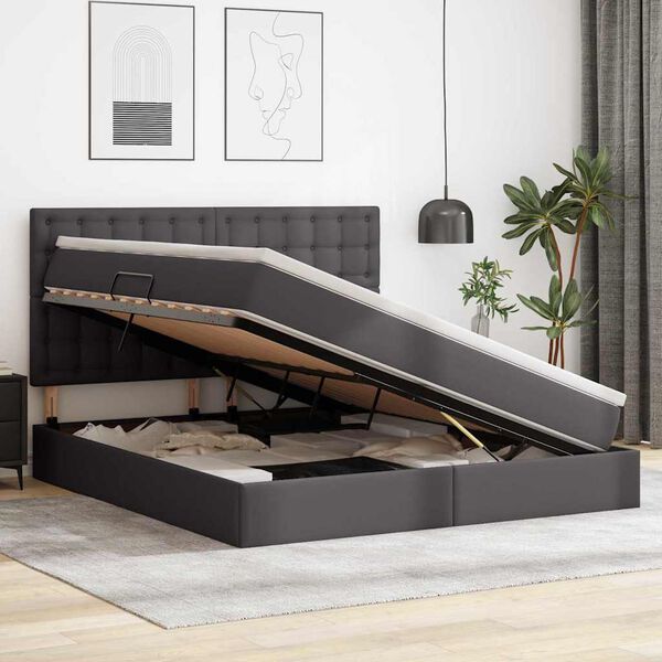vidaXL Lit avec rangement et LED Gris 160 x 200 cm Simili cuir