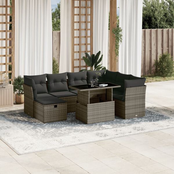 vidaXL Salon de jardin 8 pcs avec coussins gris r&eacute;sine tress&eacute;e