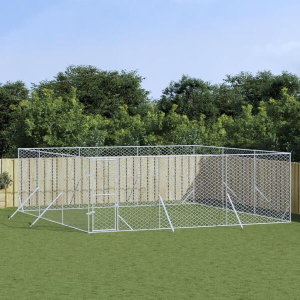 vidaXL Chenil d'ext&eacute;rieur pour chiens argent&eacute; 6x6x2 m acier galvanis&eacute;