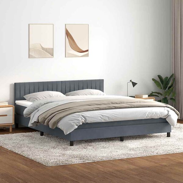 vidaXL Sommier &agrave; lattes de lit et matelas et LED gris fonc&eacute; 180x210cm velours