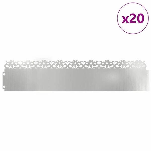 vidaXL Bordures de pelouse 20 pcs Argent 103 x 0,05 x 22 cm