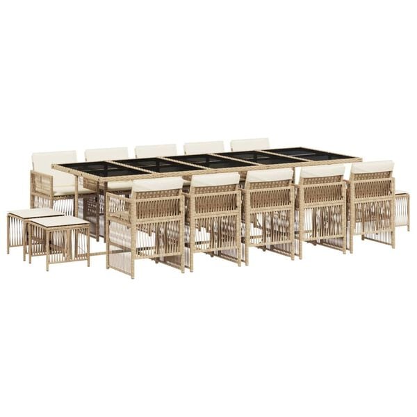 vidaXL Ensemble &agrave; manger de jardin et coussins 15 pcs beige