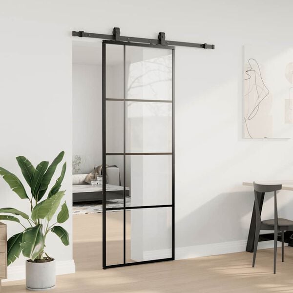 vidaXL Porte coulissante kit de quincaillerie noir 76x205 cm verre ESG