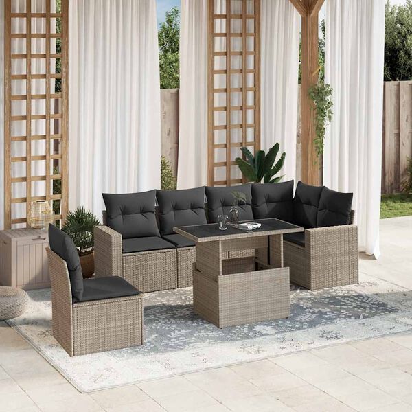 vidaXL Salon de jardin avec coussins 7 pcs gris clair r&eacute;sine tress&eacute;e