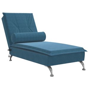 vidaXL Chaise longue de massage avec traversin bleu velours