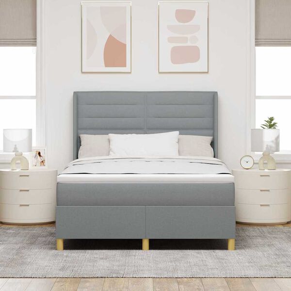 vidaXL Lit &agrave; ressorts avec matelas Gris clair 140 x 200 cm tissu