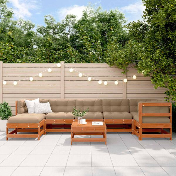 vidaXL Ensemble de salon de jardin 8 pcs Brun cire Bois de pin massif