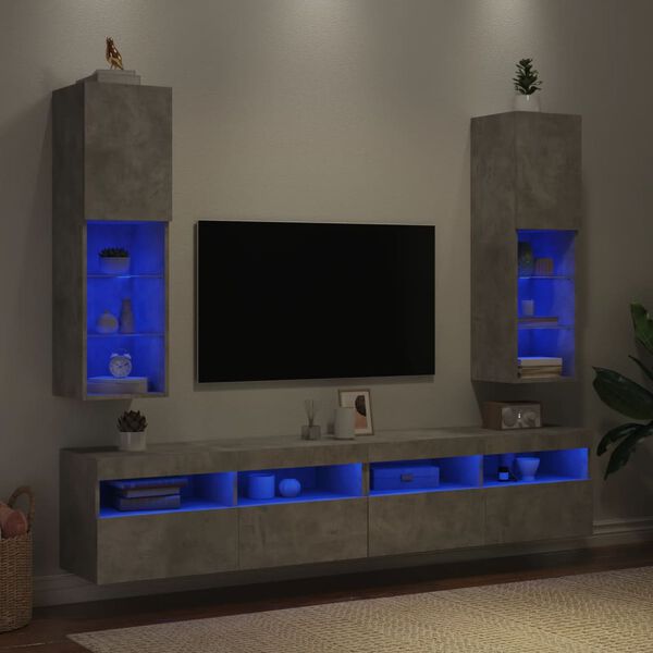 vidaXL Meubles TV avec lumi&egrave;res LED 2 pcs gris b&eacute;ton 30,5x30x102 cm