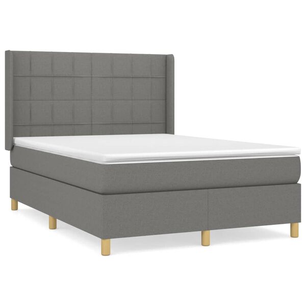 vidaXL Sommier &agrave; lattes de lit avec matelas Gris fonc&eacute; 140x190cm Tissu
