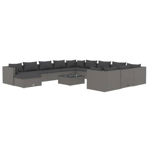 vidaXL Salon de jardin 13 pcs avec coussins R&eacute;sine tress&eacute;e Gris