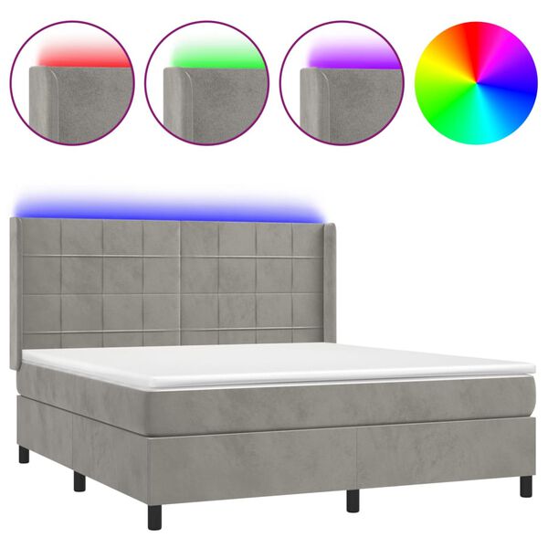 vidaXL Sommier &agrave; lattes de lit matelas et LED Gris clair 160x200 cm