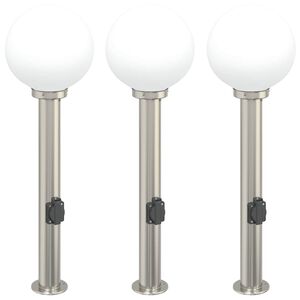 vidaXL Bornes lumineuses avec sortie lot de 3 80 cm acier inoxydable IP44